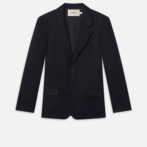Frame Denim Dark Navy Wool Notch Lapel Button Closure Blazer Jacket Office Work